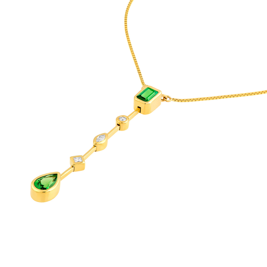 Tsavorite & Diamond Mixed Shape Drop Necklace