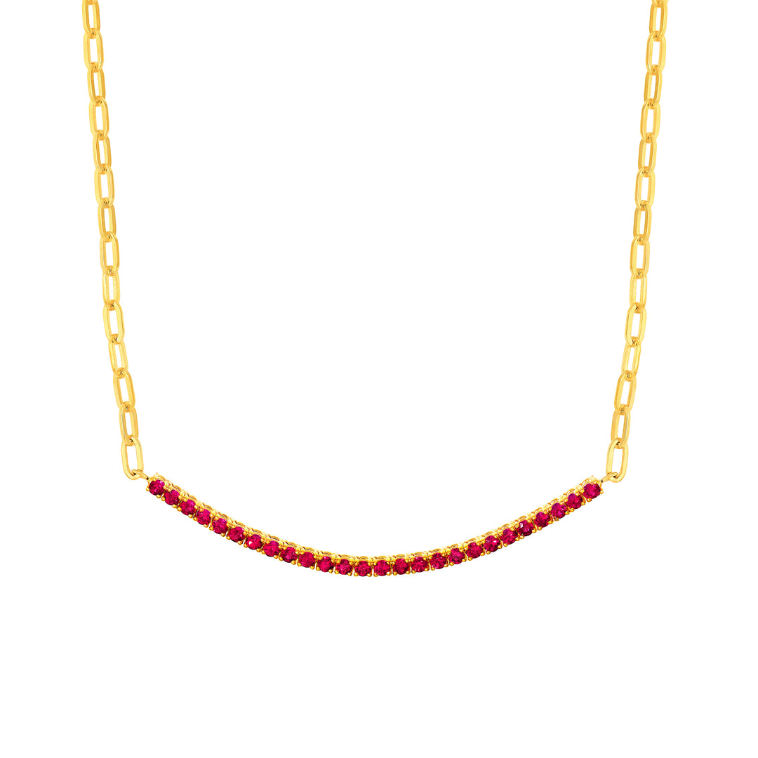 1ct Ruby Half Paper Clip Half Tennis Necklace