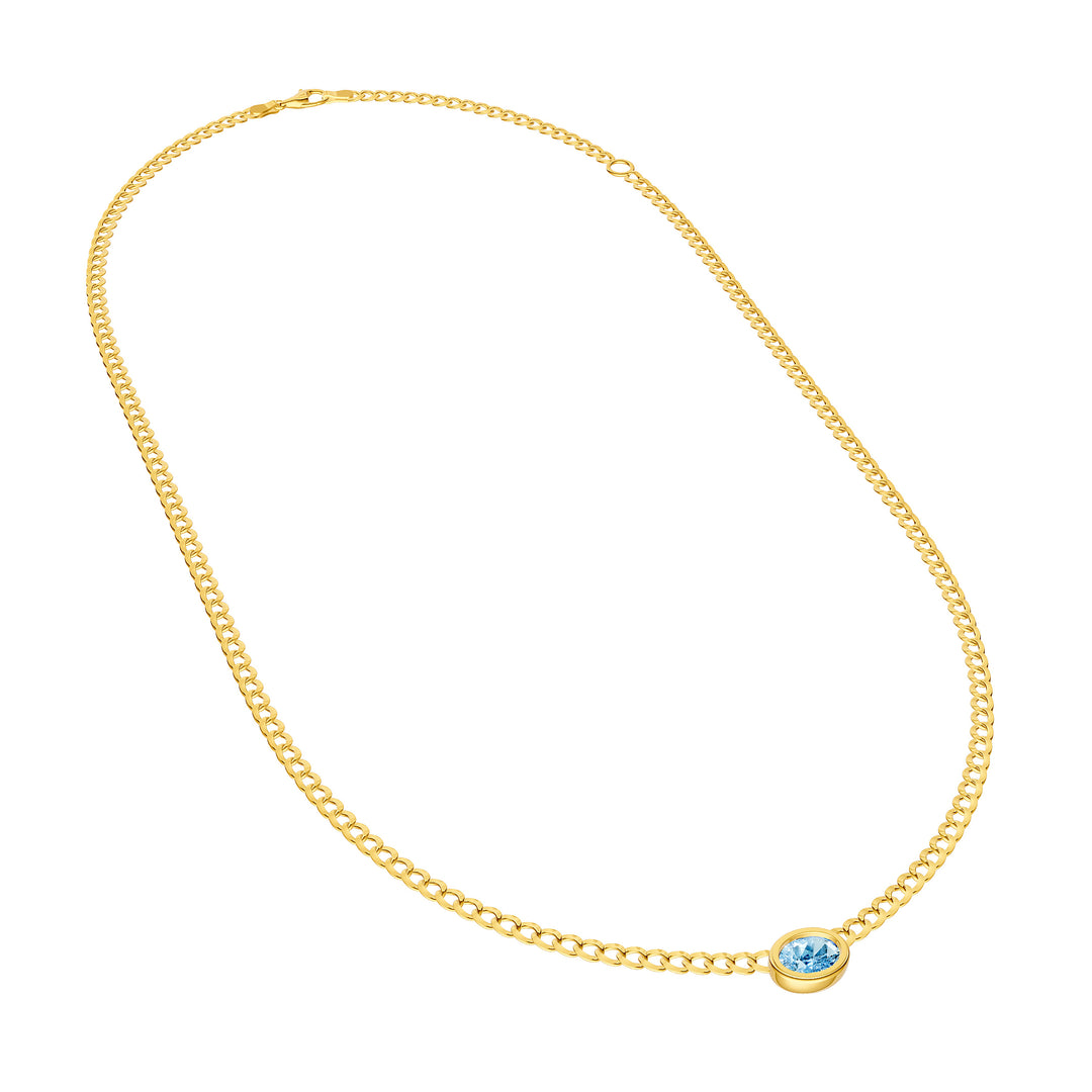 Oval Sky Blue Topaz Curb Necklace